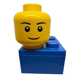 LEGO Storage Head Container Box Organizer Blue Smile Yellow Face Toy Kids